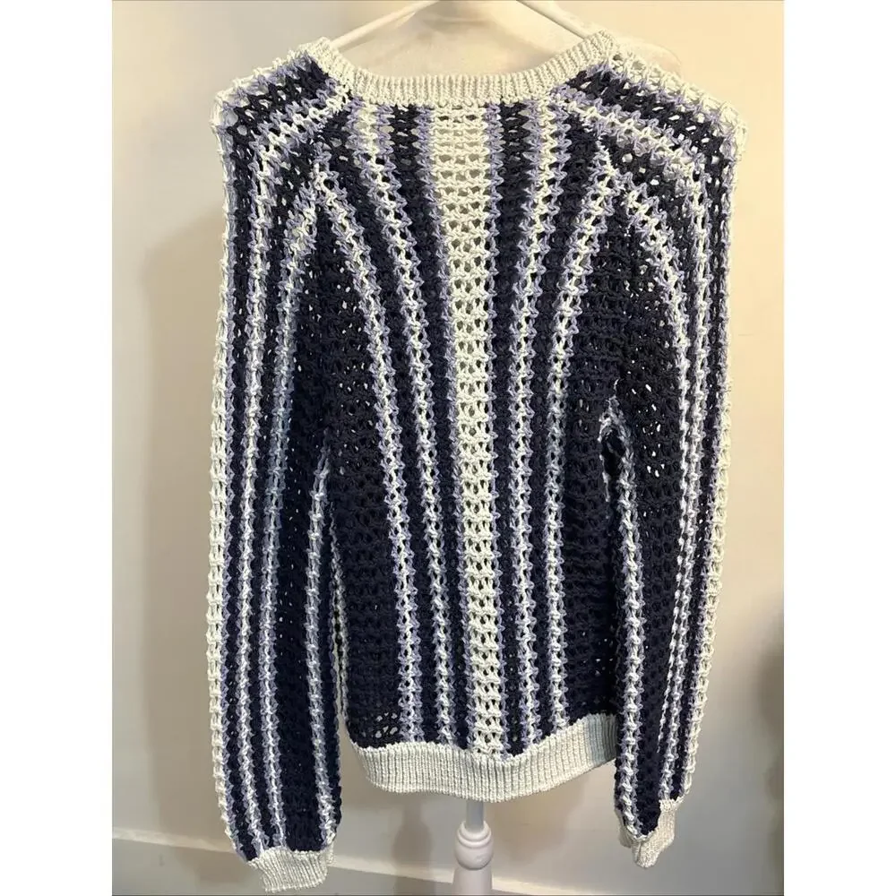 Free People Blue and White Crochet Stripe Sweater - Picture 10 of 12